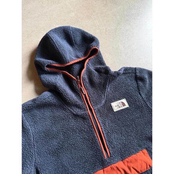 North Face Hooded Quarter Half Zip Heavy Fleece Jacket Sz L - Picture 3 of 4